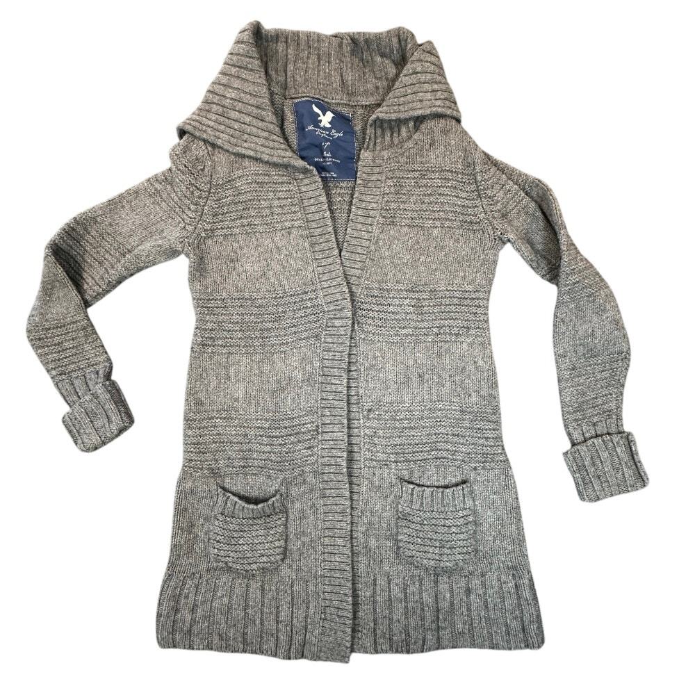 American Eagle Cardigan Womens Small Grey Wool Blend Knit Long Sleeve Sweater